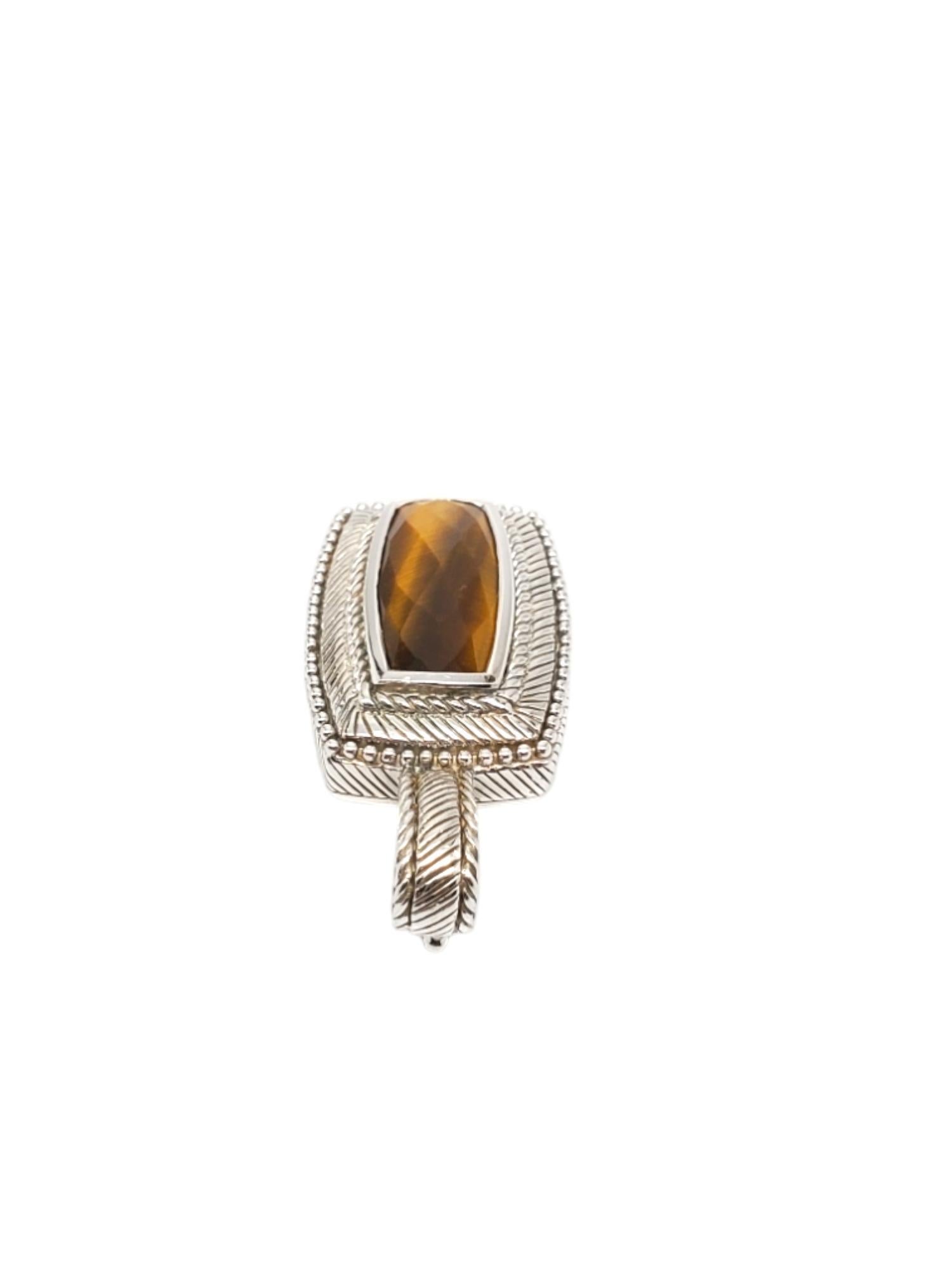Round Cut Judith Ripka Sterling Silver Tiger Eye Pendant #18677 For Sale