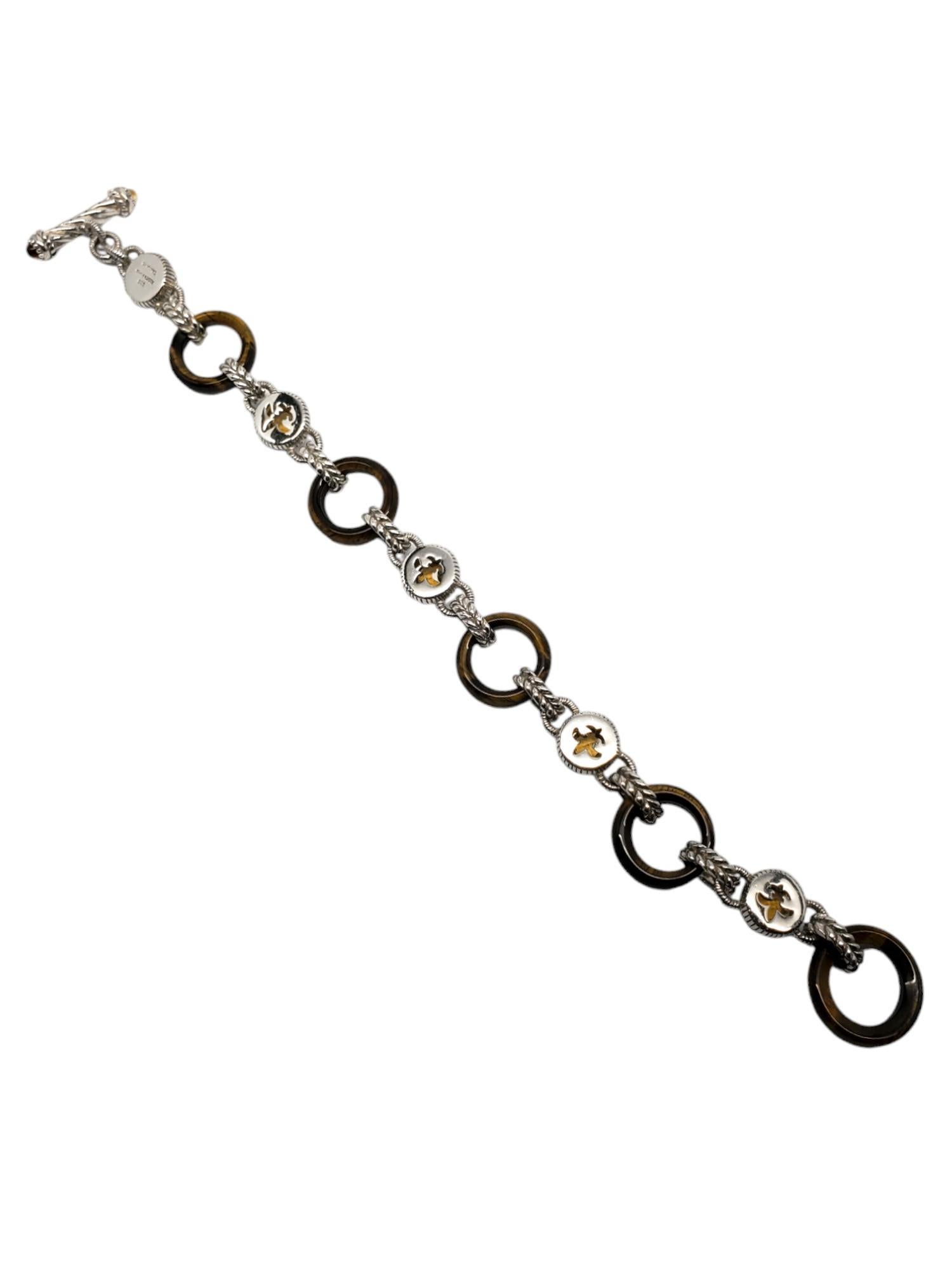 Women's Judith Ripka Sterling Silver Tigers Eye & Citrine Cable Toggle Bracelet #18765 For Sale