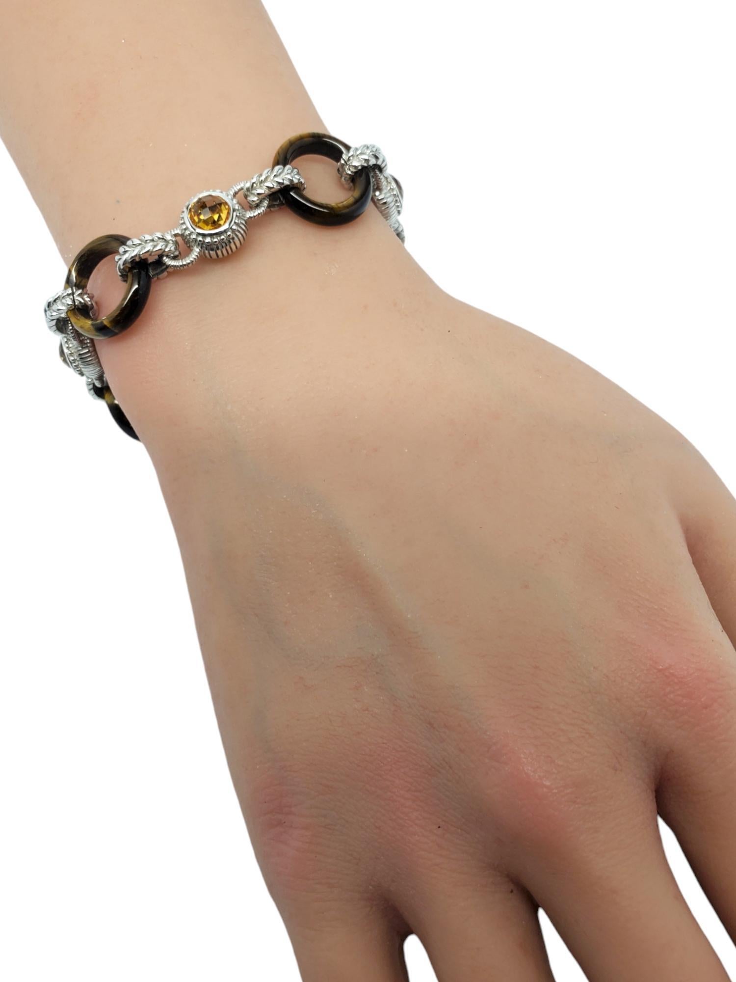 Judith Ripka Sterling Silver Tigers Eye & Citrine Cable Toggle Bracelet #18765 For Sale 2