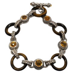 Judith Ripka Sterling Silver Tigers Eye & Citrine Cable Toggle Bracelet #18765