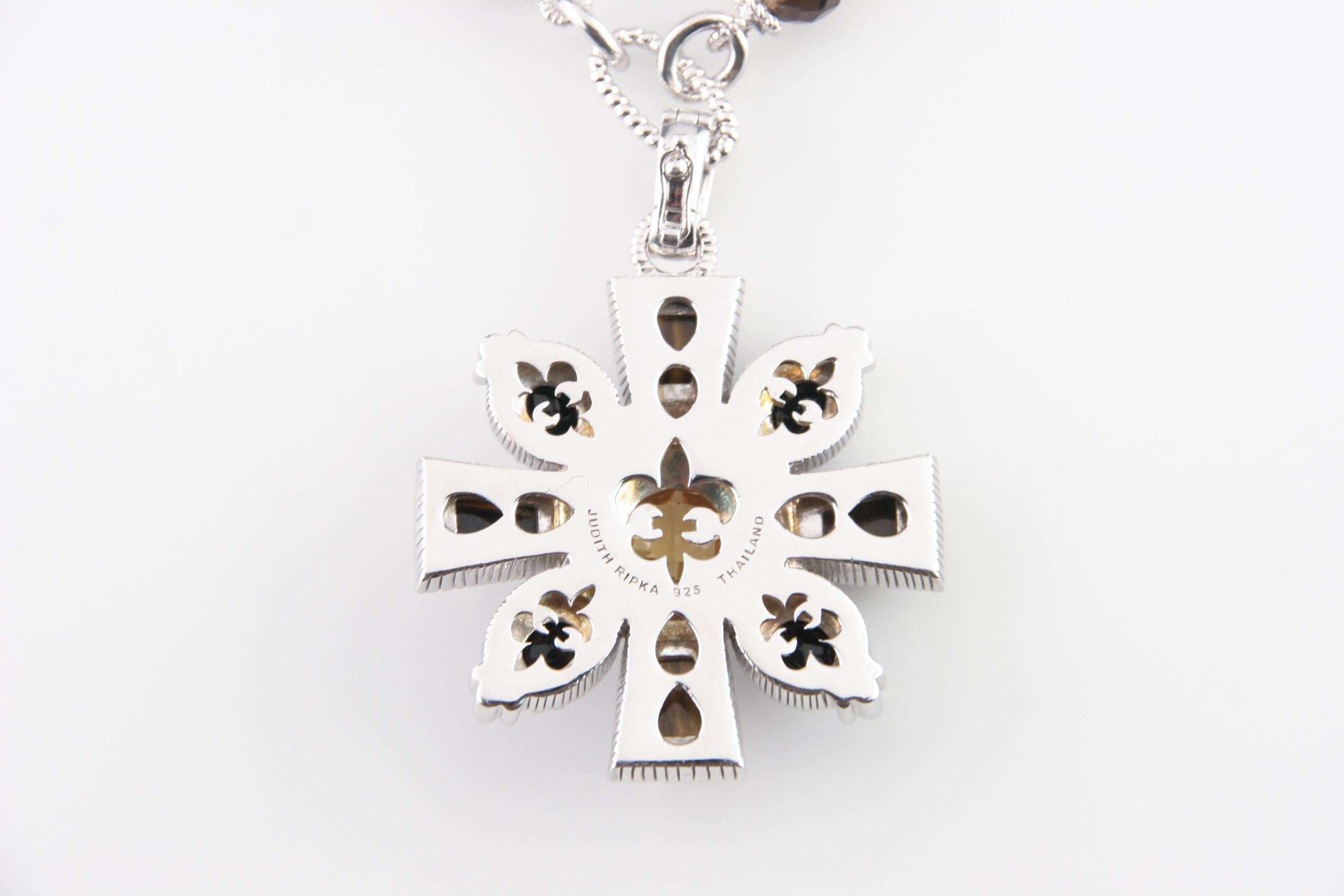 Taglio briolette Ciondolo con occhio di tigre e catena di quarzo fumé in argento sterling di Judith Ripka, misura 17 in vendita