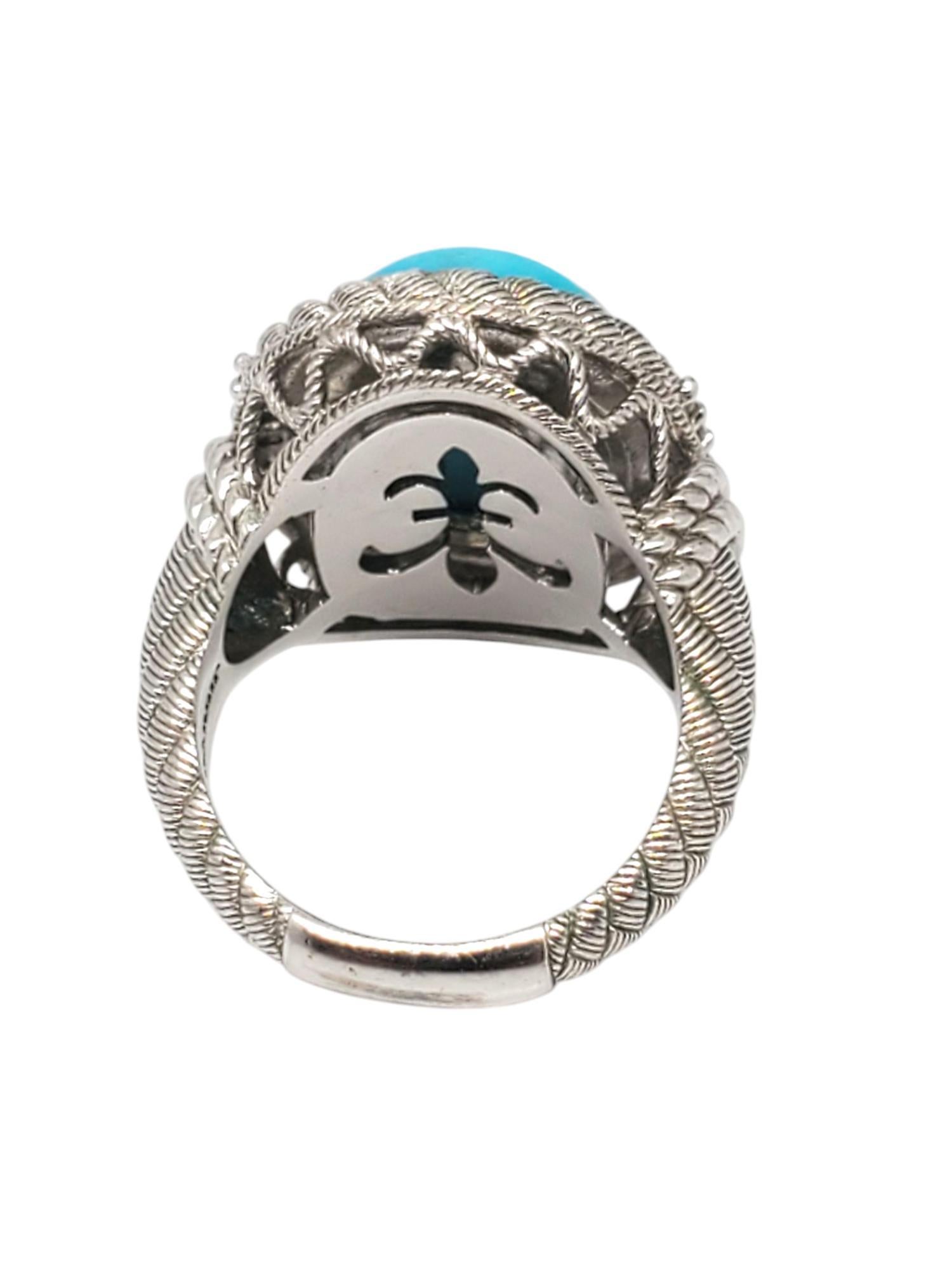 Cabochon Judith Ripka Sterling Silver Turquoise and CZ Ring Size 7 #21106