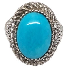 Judith Ripka Sterling Silver Turquoise and CZ Ring Size 7 #21106