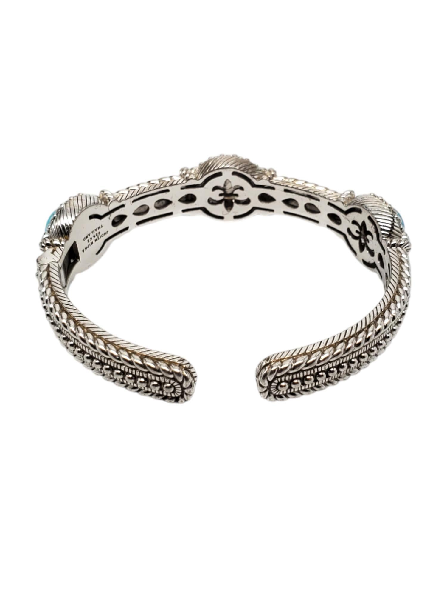 Cabochon Judith Ripka Sterling Silver Turquoise CZ Hinged Cuff Bracelet #19211