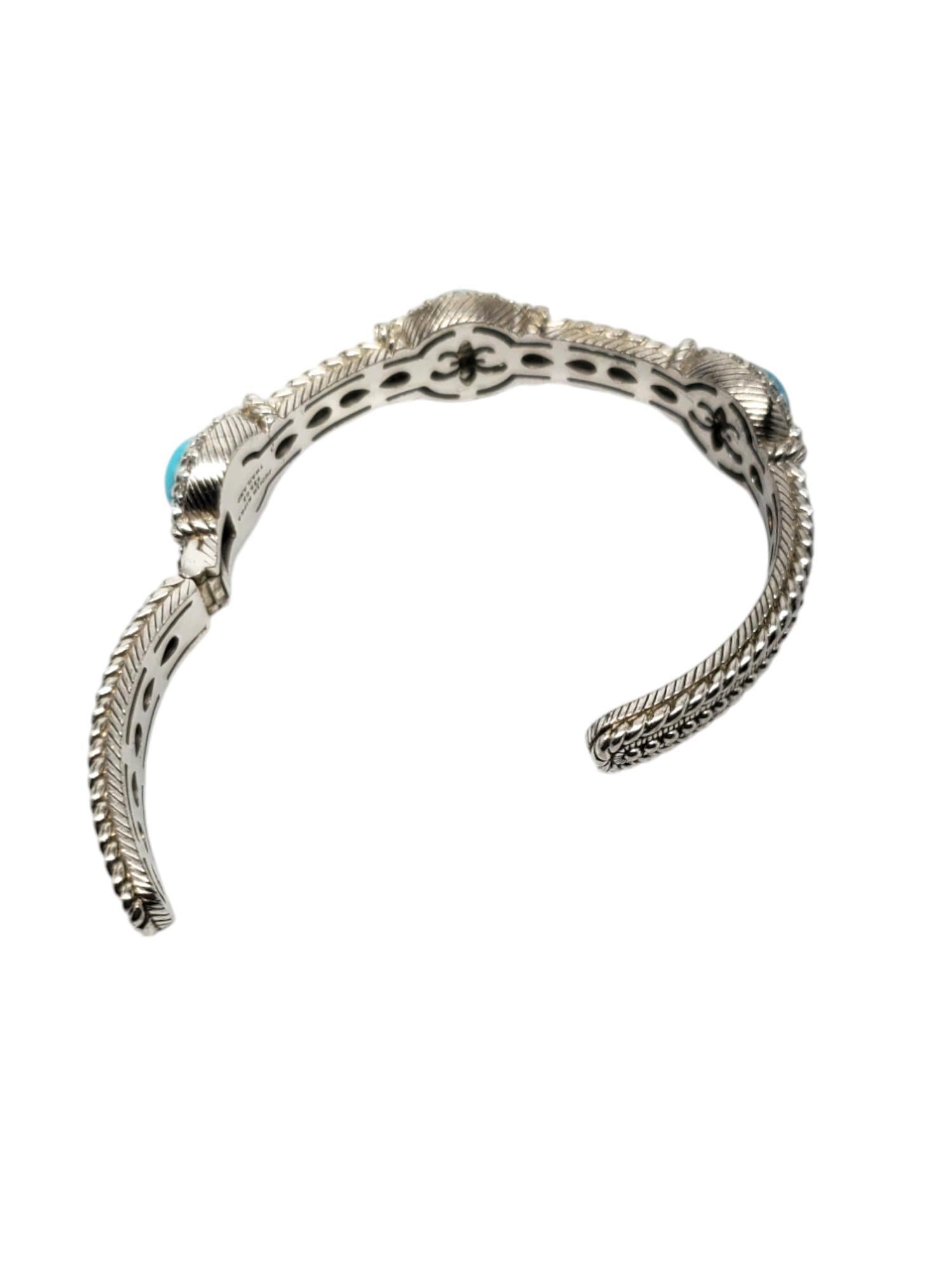 Women's Judith Ripka Sterling Silver Turquoise CZ Hinged Cuff Bracelet #19211