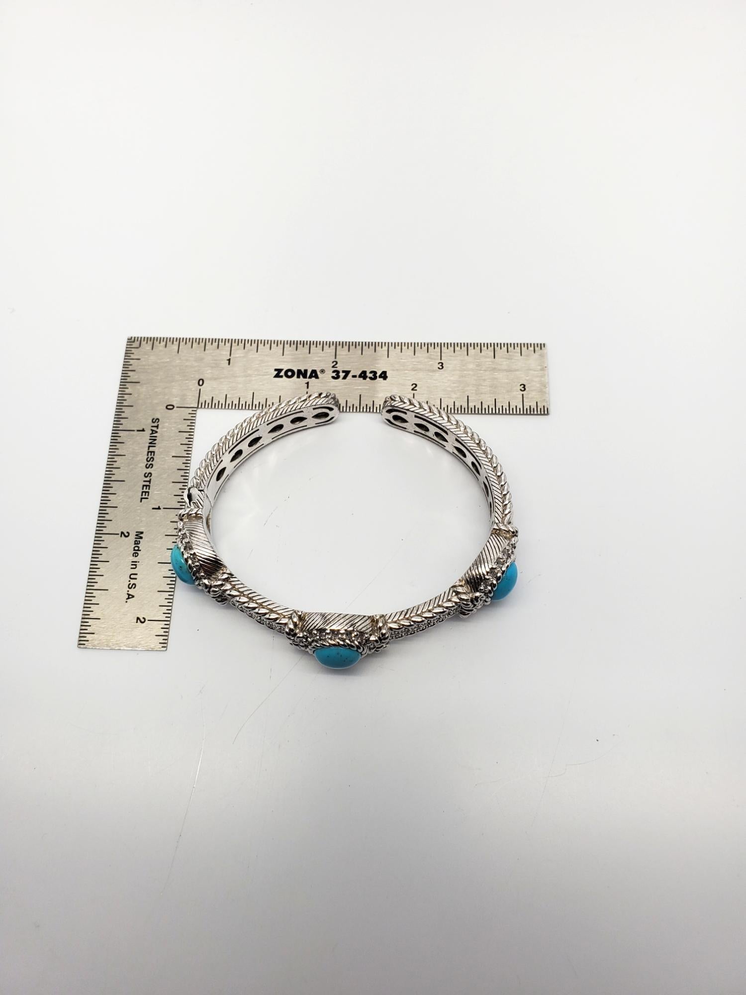 Judith Ripka Sterling Silver Turquoise CZ Hinged Cuff Bracelet #19211 1