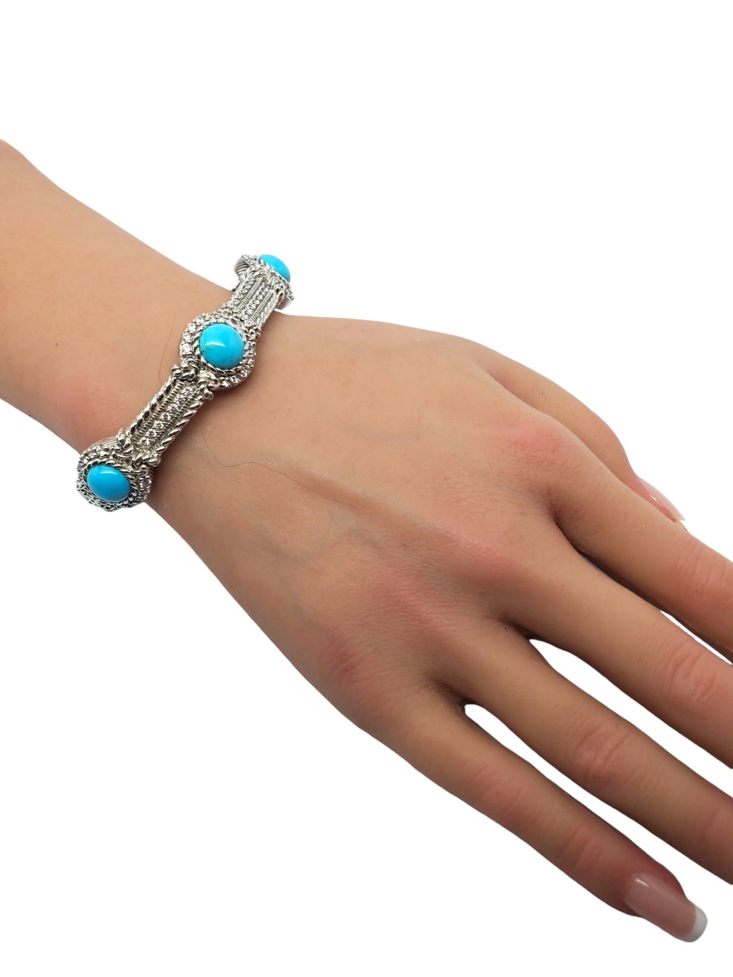 Judith Ripka Sterling Silver Turquoise CZ Hinged Cuff Bracelet #19211 3