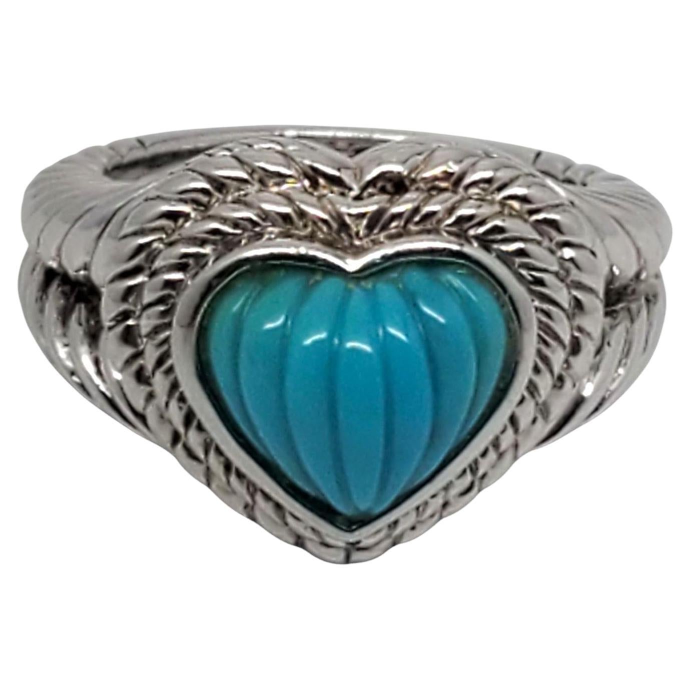 Judith Ripka Sterling Silver Turquoise Heart Ring Size 7 #21101