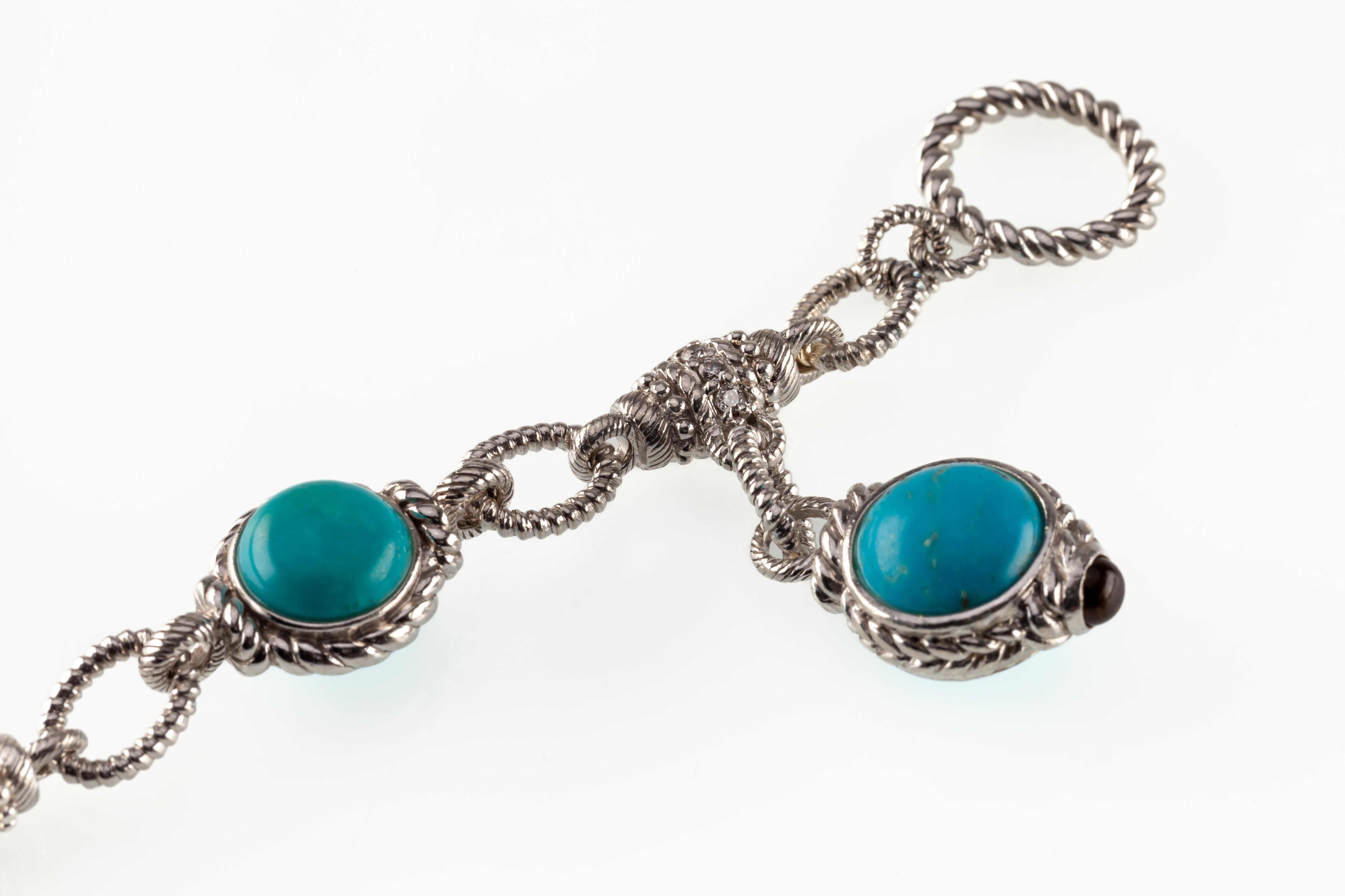 Modern Judith Ripka Sterling Silver Turquoise Sleeping Beauty Bracelet with Charm
