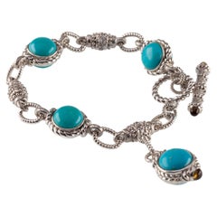 Judith Ripka Sterling Silver Turquoise Sleeping Beauty Bracelet with Charm