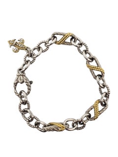 Bracelet Judith Ripka en argent sterling bicolore, à maillons torsadés, avec pierres CZ en forme de fleur de lys #24568