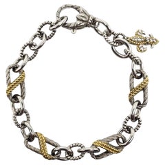 Bracelet Judith Ripka en argent sterling bicolore, à maillons torsadés, avec pierres CZ en forme de fleur de lys #24568