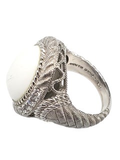 Judith Ripka Sterling Silver White Agate Oval Stone Ring Size 7 #23865