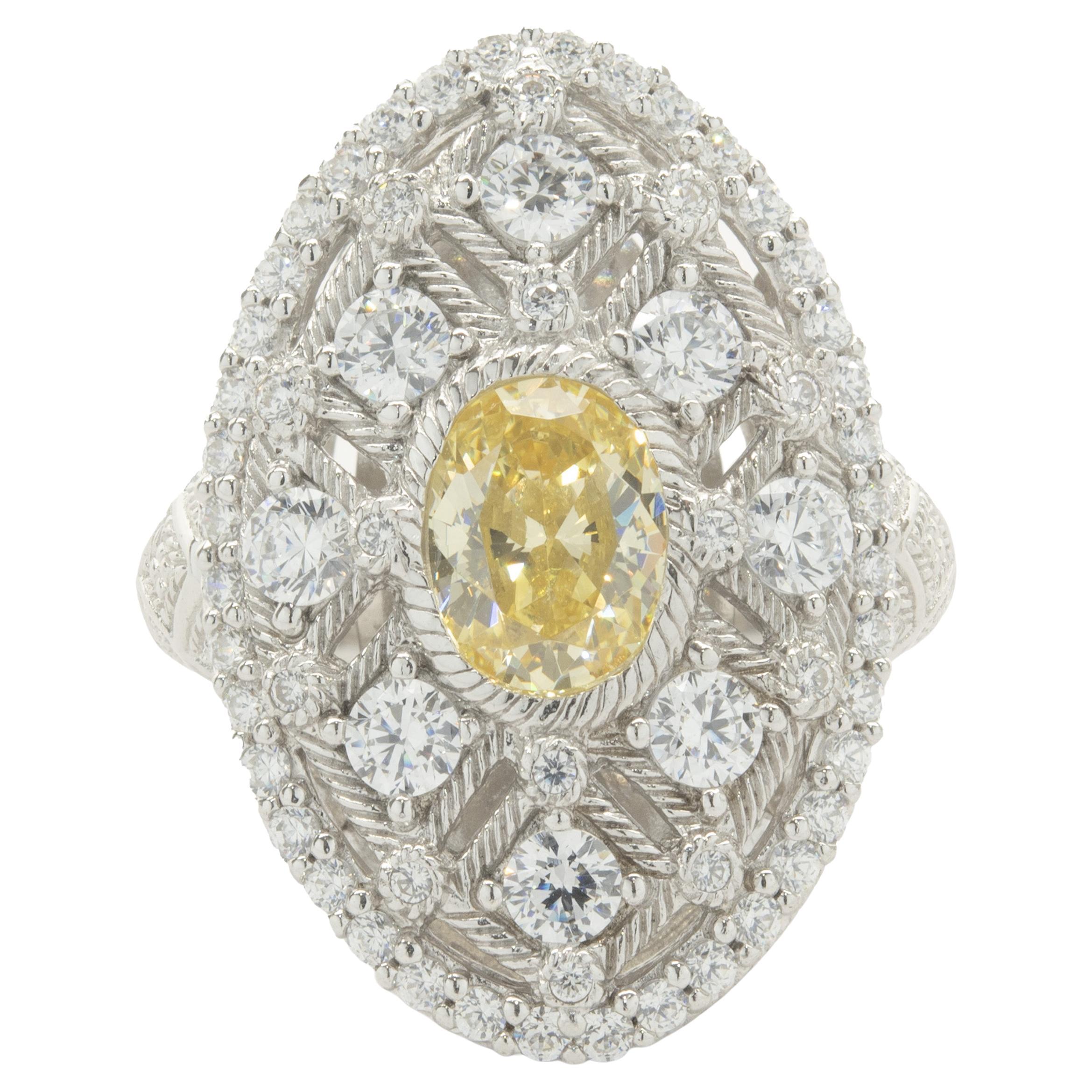 Judith Ripka Sterling Silver White and Yellow CZ Ring