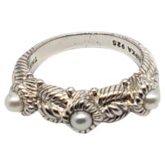 Judith Ripka, bague en argent sterling et perles blanches taille 8 n° 18704