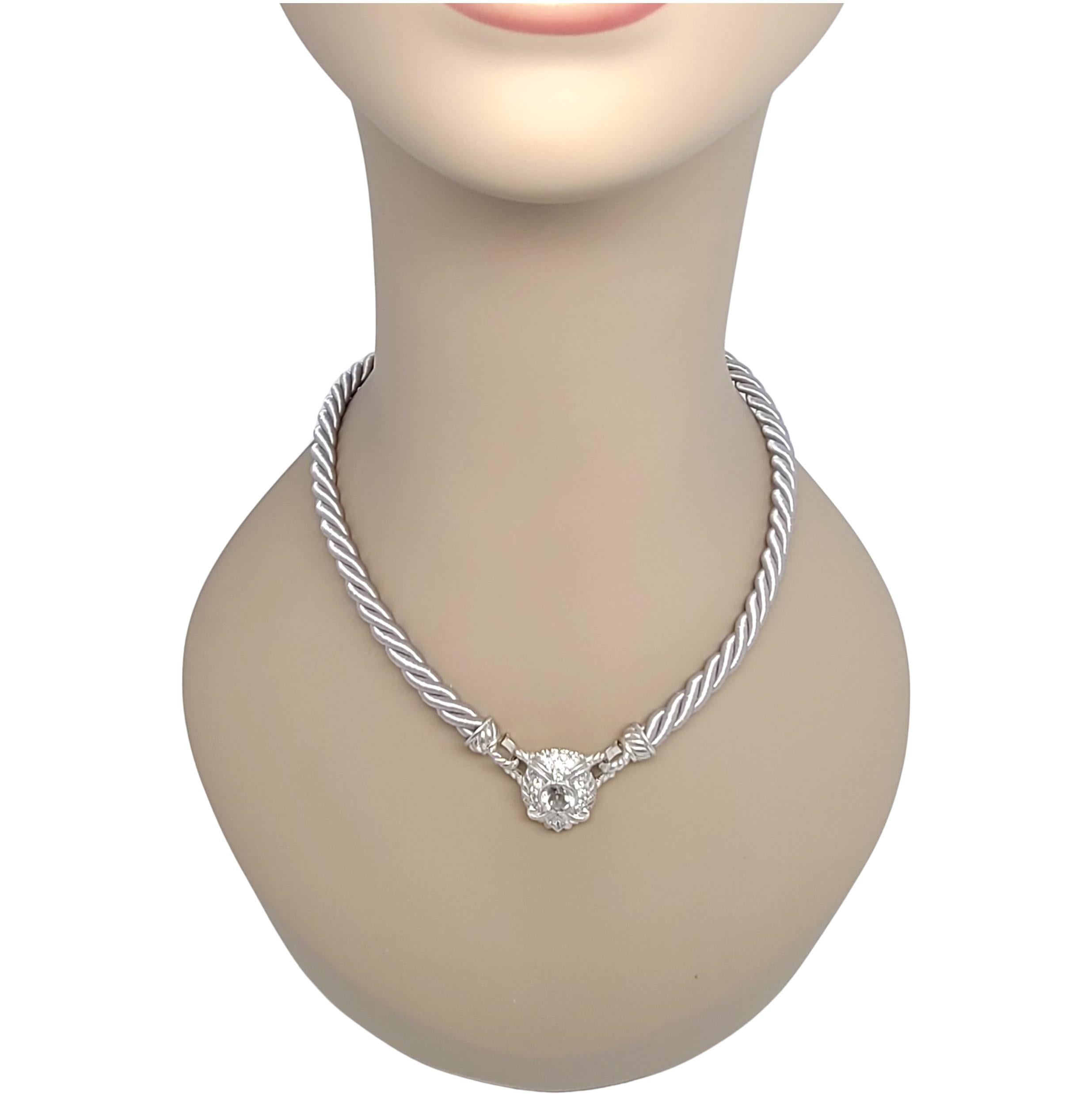Women's Judith Ripka Sterling Silver White Topaz CZ Enhancer Gray Silk Cord Necklace