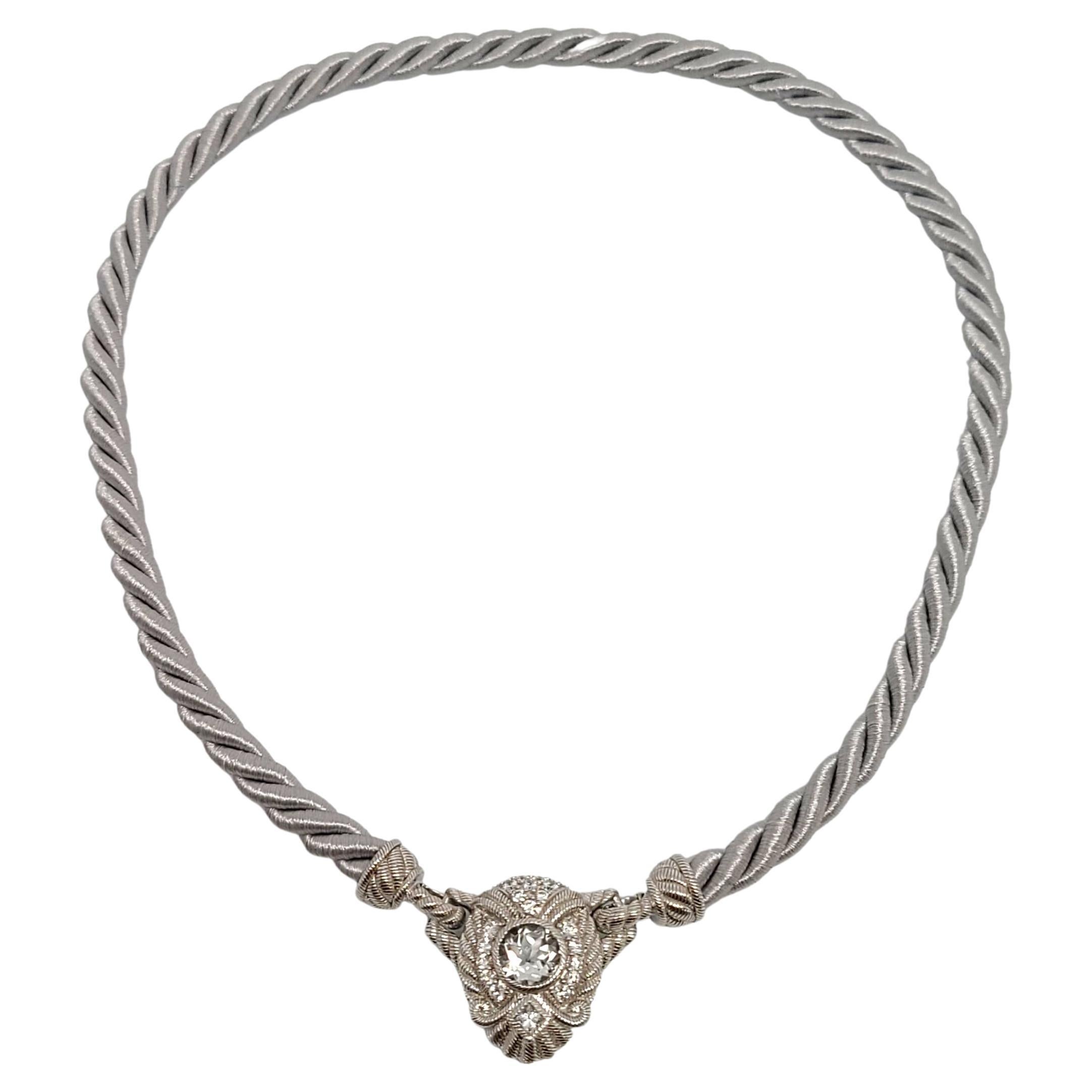Judith Ripka Sterling Silver White Topaz CZ Enhancer Gray Silk Cord Necklace