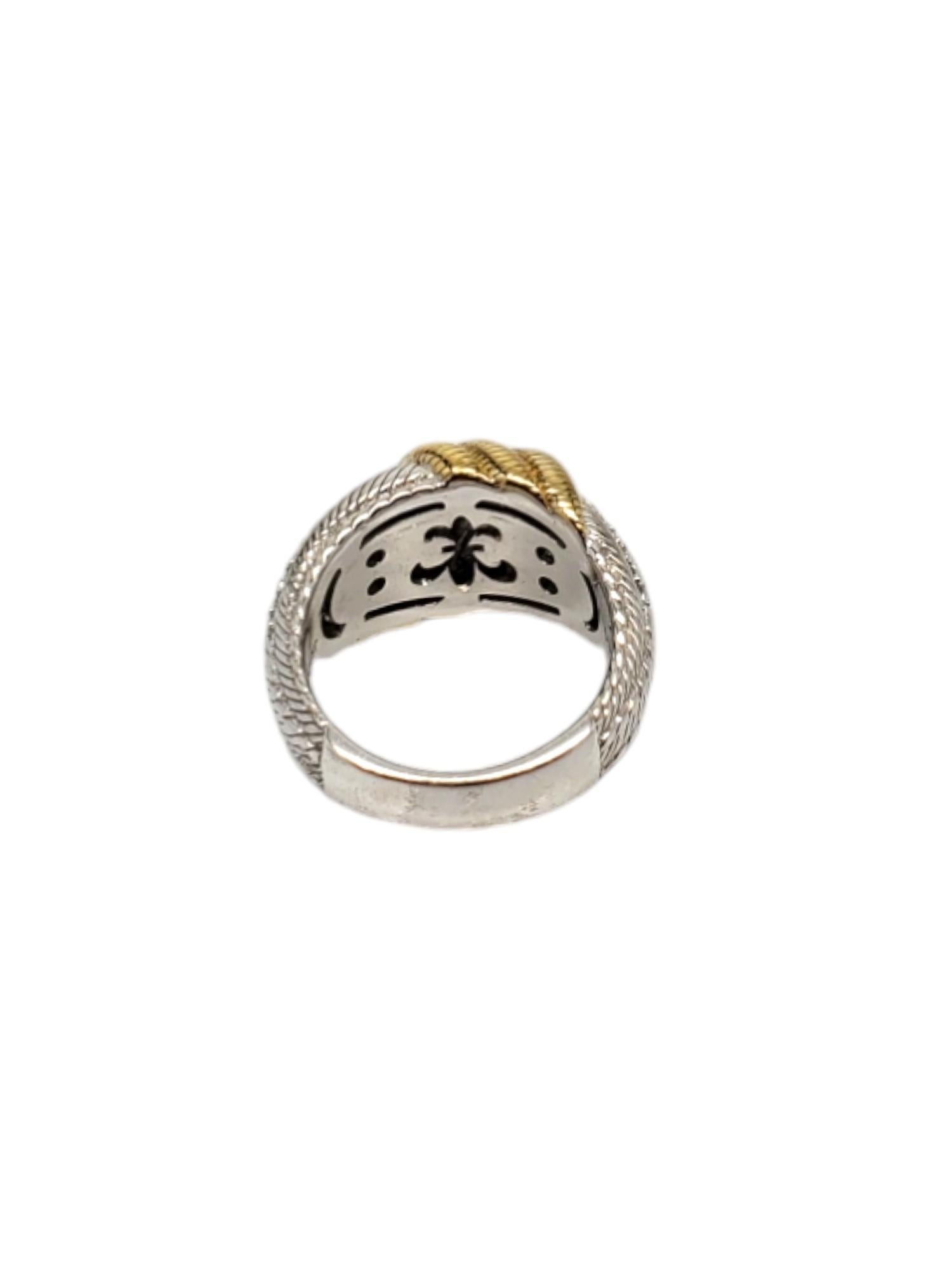 Judith Ripka Anillo de plata de ley con circonitas bañado en oro de 14 quilates Talla 8 #18692 en Bueno Estado en Washington Depot, CT