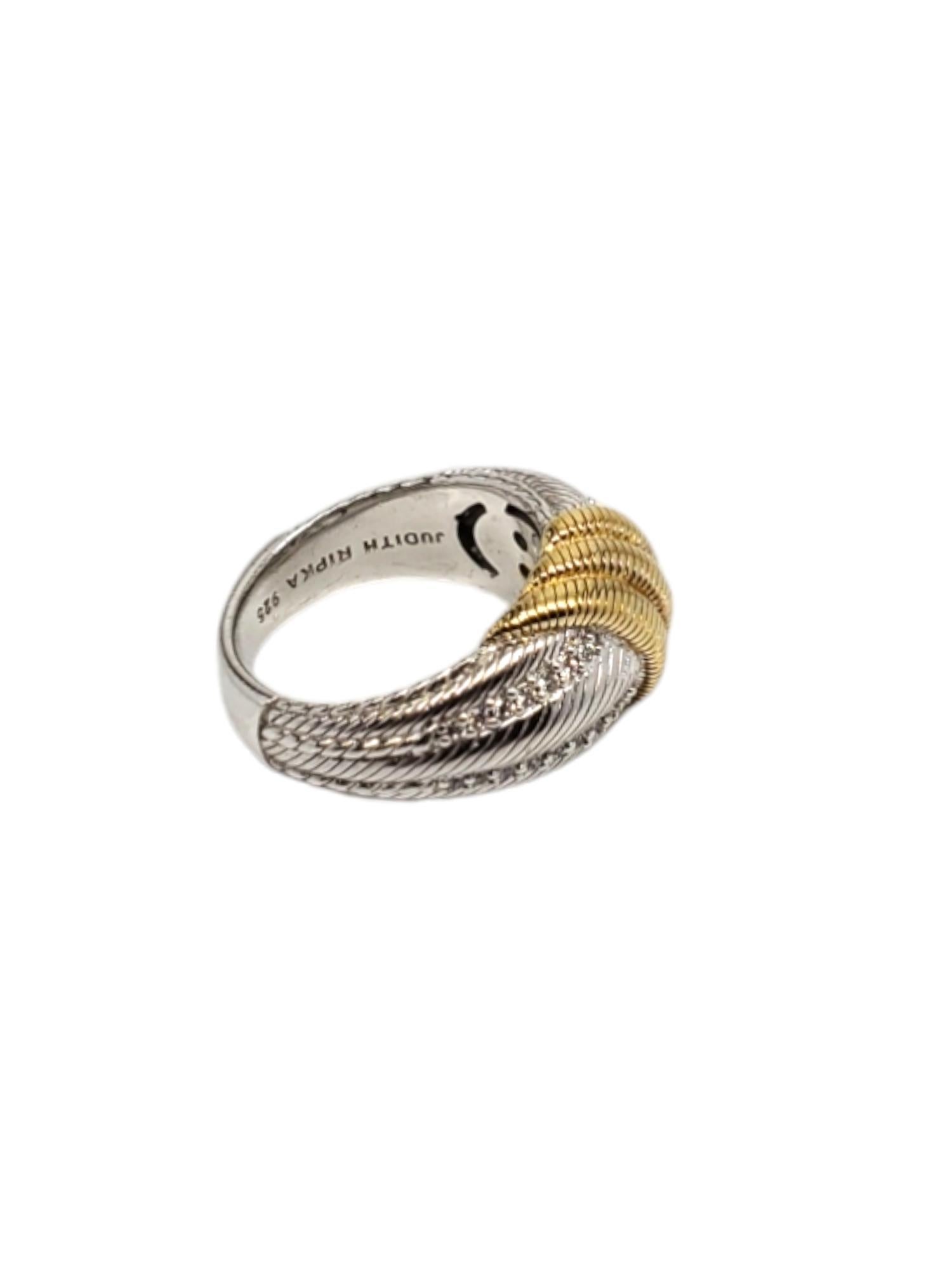 De las mujeres Judith Ripka Anillo de plata de ley con circonitas bañado en oro de 14 quilates Talla 8 #18692