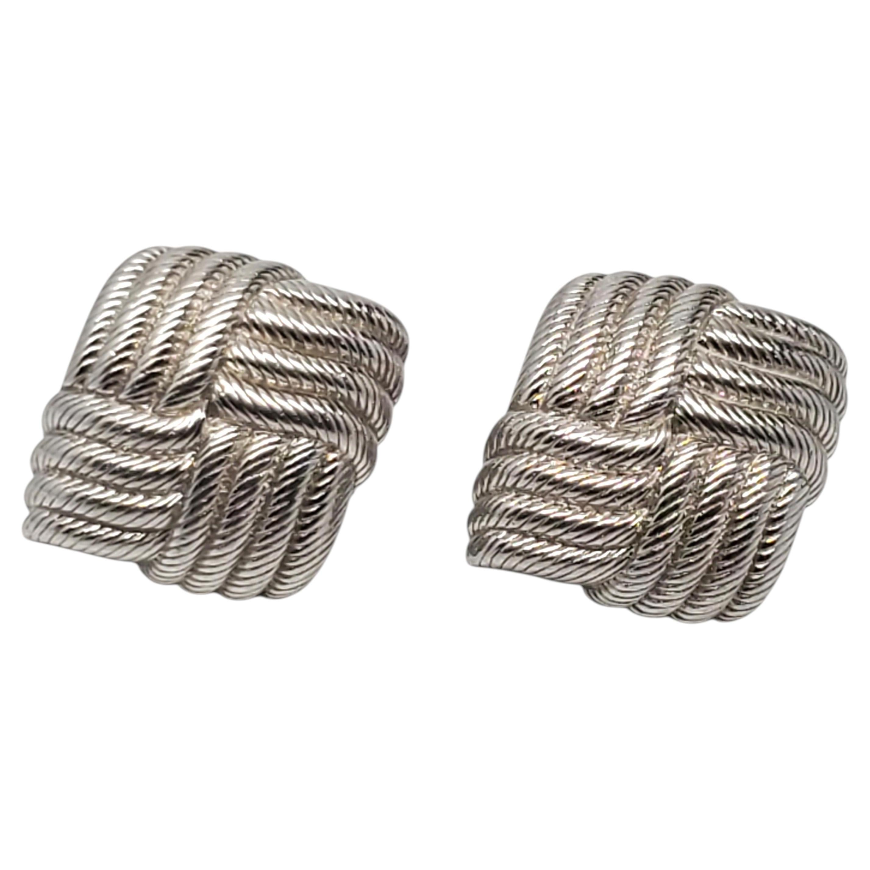 Judith Ripka Sterling Silver Woven Rope Earrings #24198 For Sale