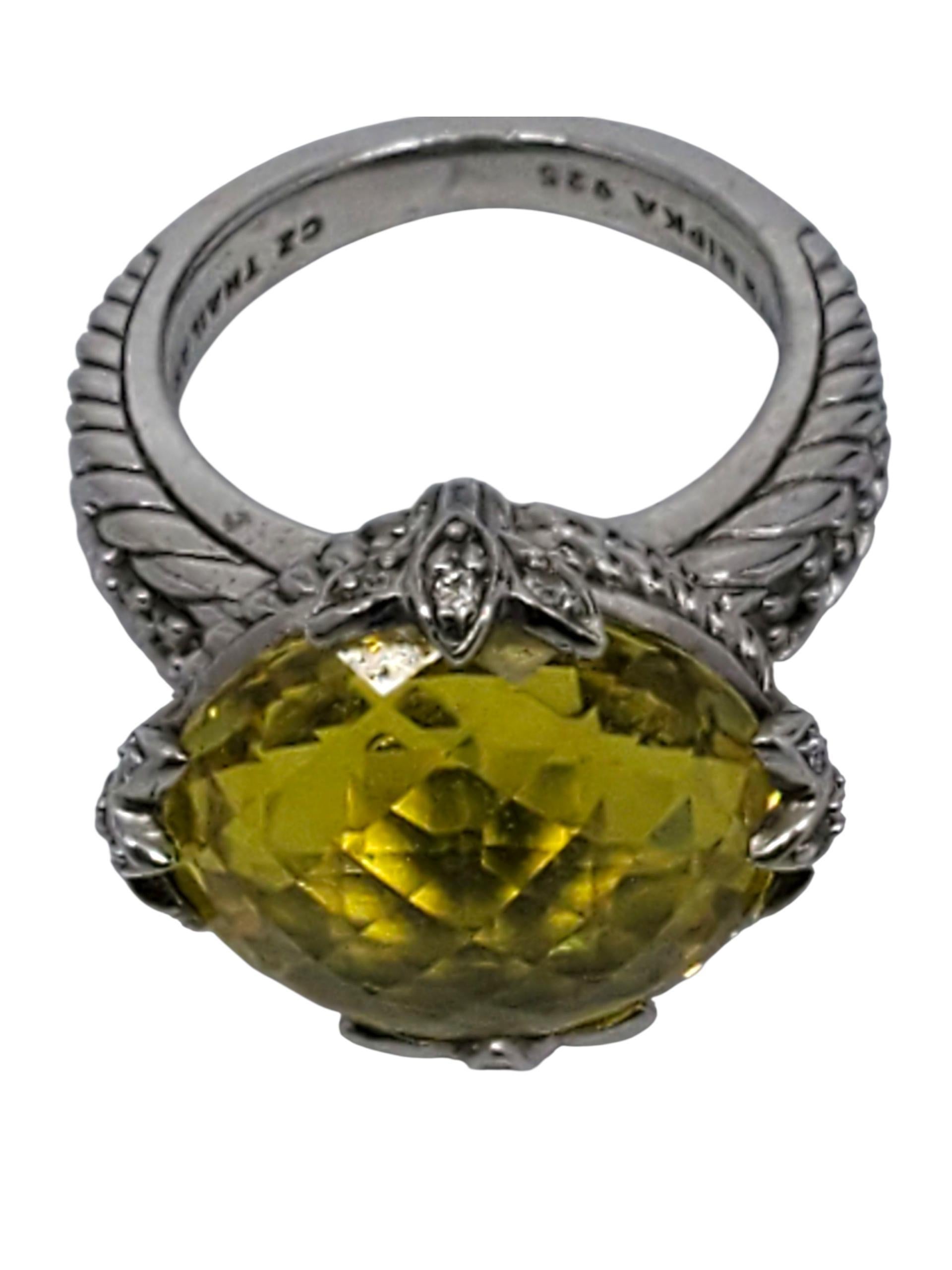 Judith Ripka Sterling Silber Gelb CZ Aussage Ring Größe 6 #23436 Damen im Angebot