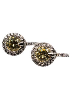 Judith Ripka Sterling Silver Yellow Gemstone Halo Drop Earrings #24197