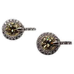 Judith Ripka Sterling Silver Yellow Gemstone Halo Drop Earrings #24197