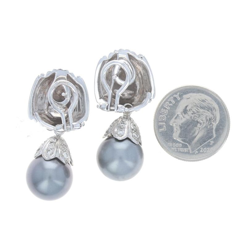 Judith Ripka Tahitian Pearl Earrings White Gold 18k .50ctw Studs w/Enhancers For Sale 2