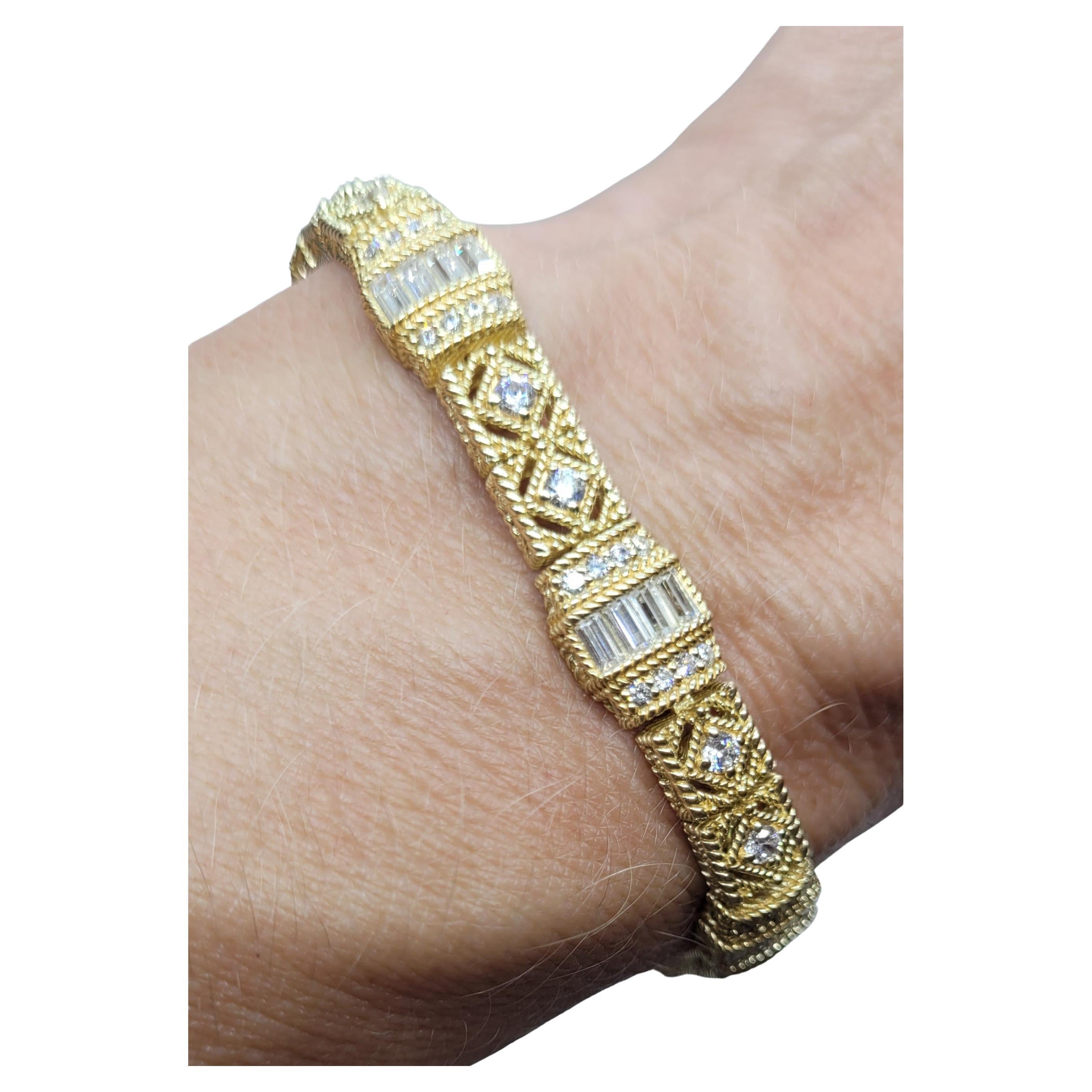 Moderno Bracciale tennis Judith Ripka in oro, taglio baguette e rotondo, 7,25 pollici, 9 mm in vendita