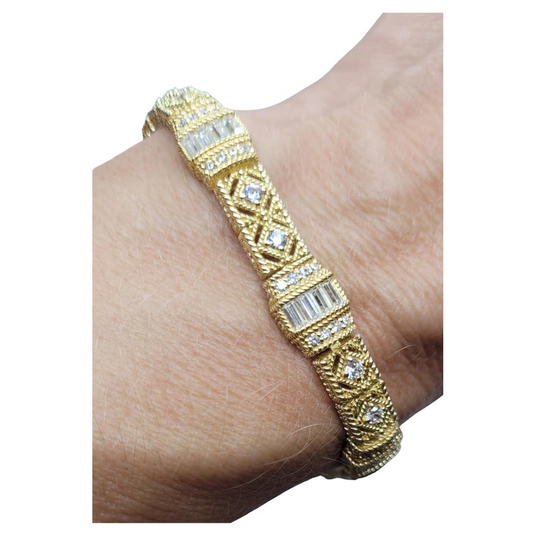 Judith Ripka Tennis Bracelet CZ Gold-Tone, Baguette and Round Cut