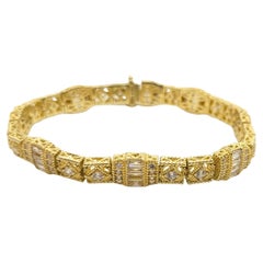 Judith Ripka Tennis Bracelet CZ Gold-Tone, Baguette & Round Cut, 7.25 In, 9mm