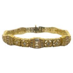 Pulsera de tenis Judith Ripka CZ dorada, talla baguette y redonda, 9 mm, 7,25 pulgadas