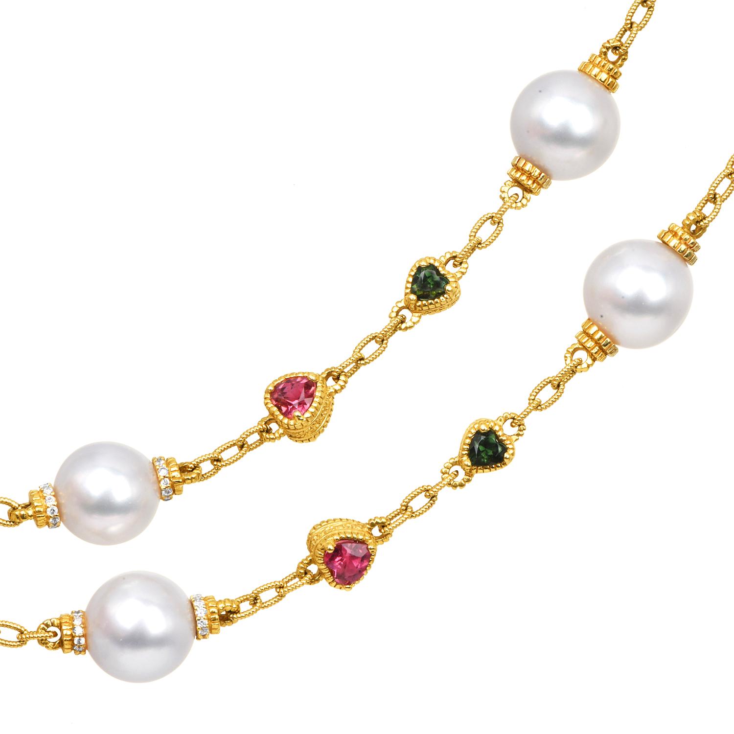 Women's Judith Ripka  Tourmaline, Diamond & South Sea Pearl Chain Necklace For Sale