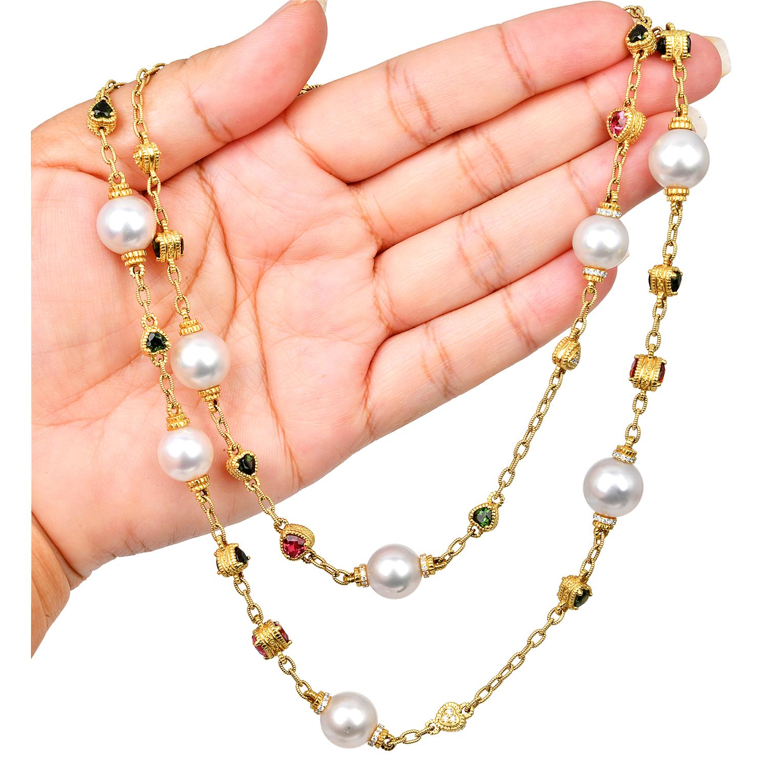 Judith Ripka  Tourmaline, Diamond & South Sea Pearl Chain Necklace For Sale 2