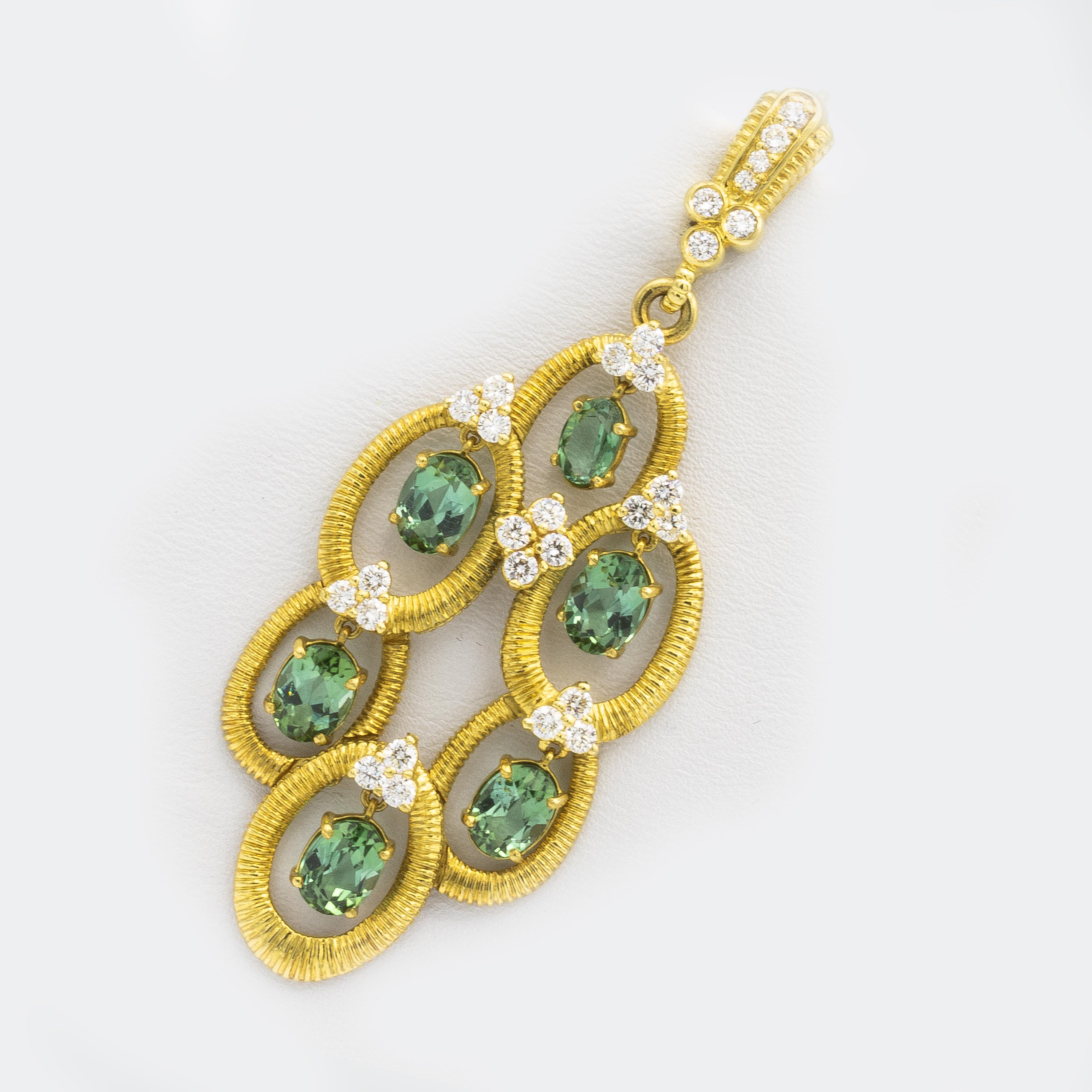 Judith Ripka Tourmalines 10.5cts & Diamonds 1.8cts Earrings 18K Yellow Gold In Excellent Condition In Carlsbad, CA