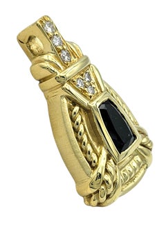Judith Ripka Trapezoid Cut Green Tourmaline & Diamond Pendant in 18K Yellow Gold