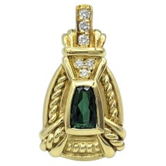 Judith Ripka Trapezoid Cut Green Tourmaline & Diamond Pendant in 18K Yellow Gold