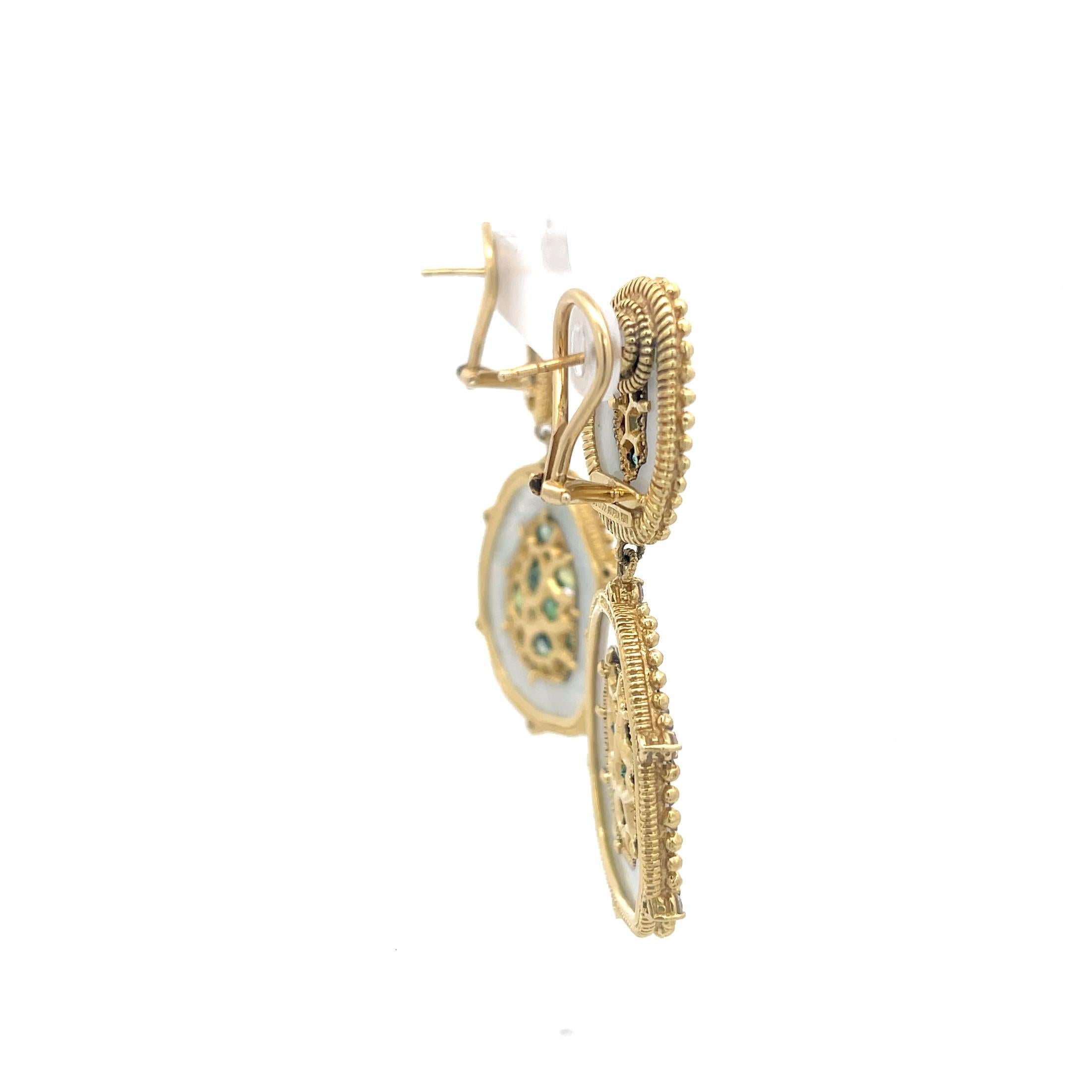 Judith Ripka Tsavorite & Diamond Dangle Earrings 18K Yellow Gold In Excellent Condition For Sale In Dallas, TX