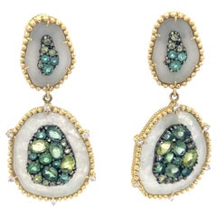 Used Judith Ripka Tsavorite & Diamond Dangle Earrings 18K Yellow Gold