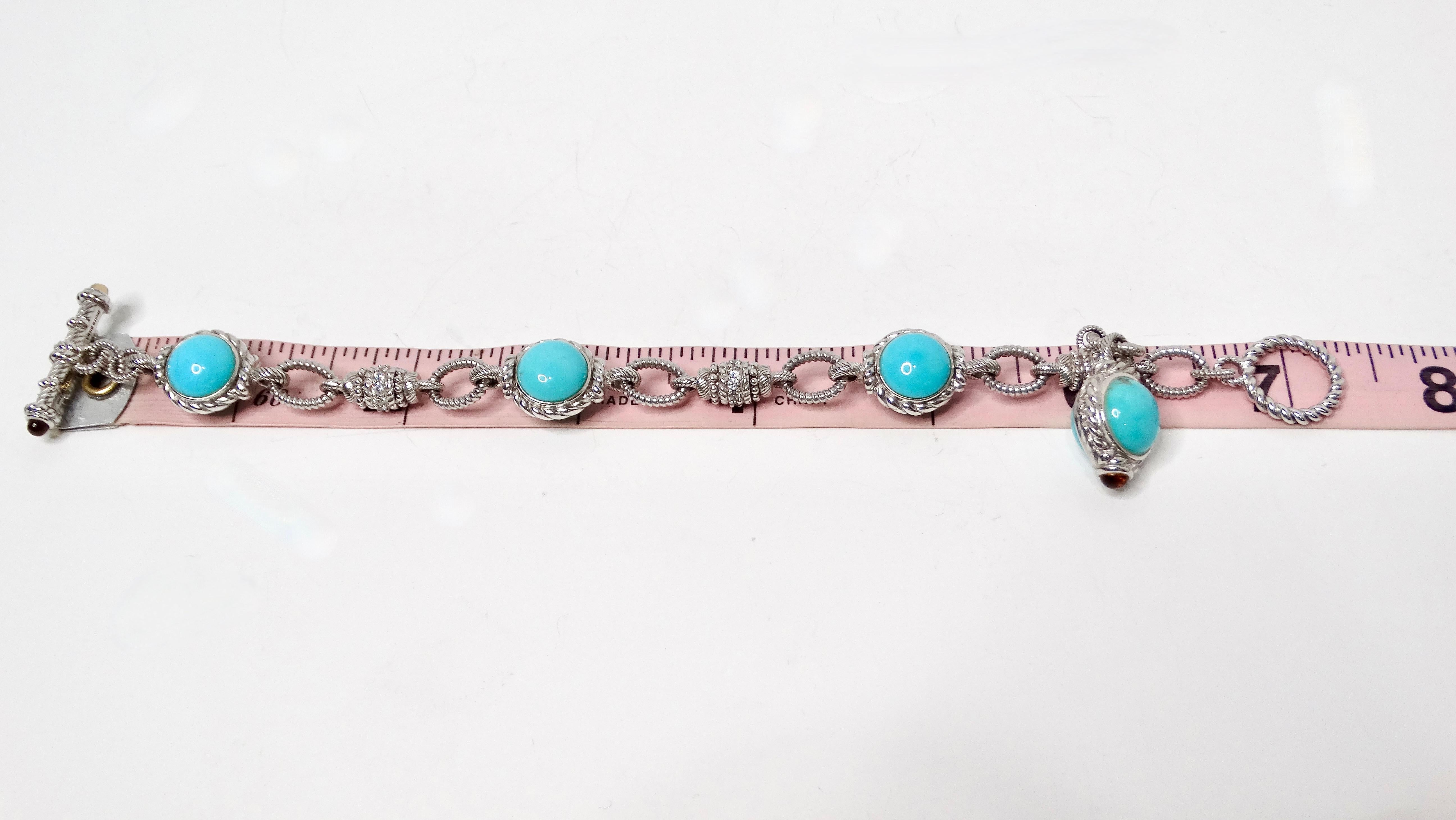 Judith Ripka Bracelet à maillons en argent sterling avec turquoise et citrine en vente 1
