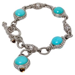 Judith Ripka Turquoise & Citrine Sterling Silver Toggle Bracelet