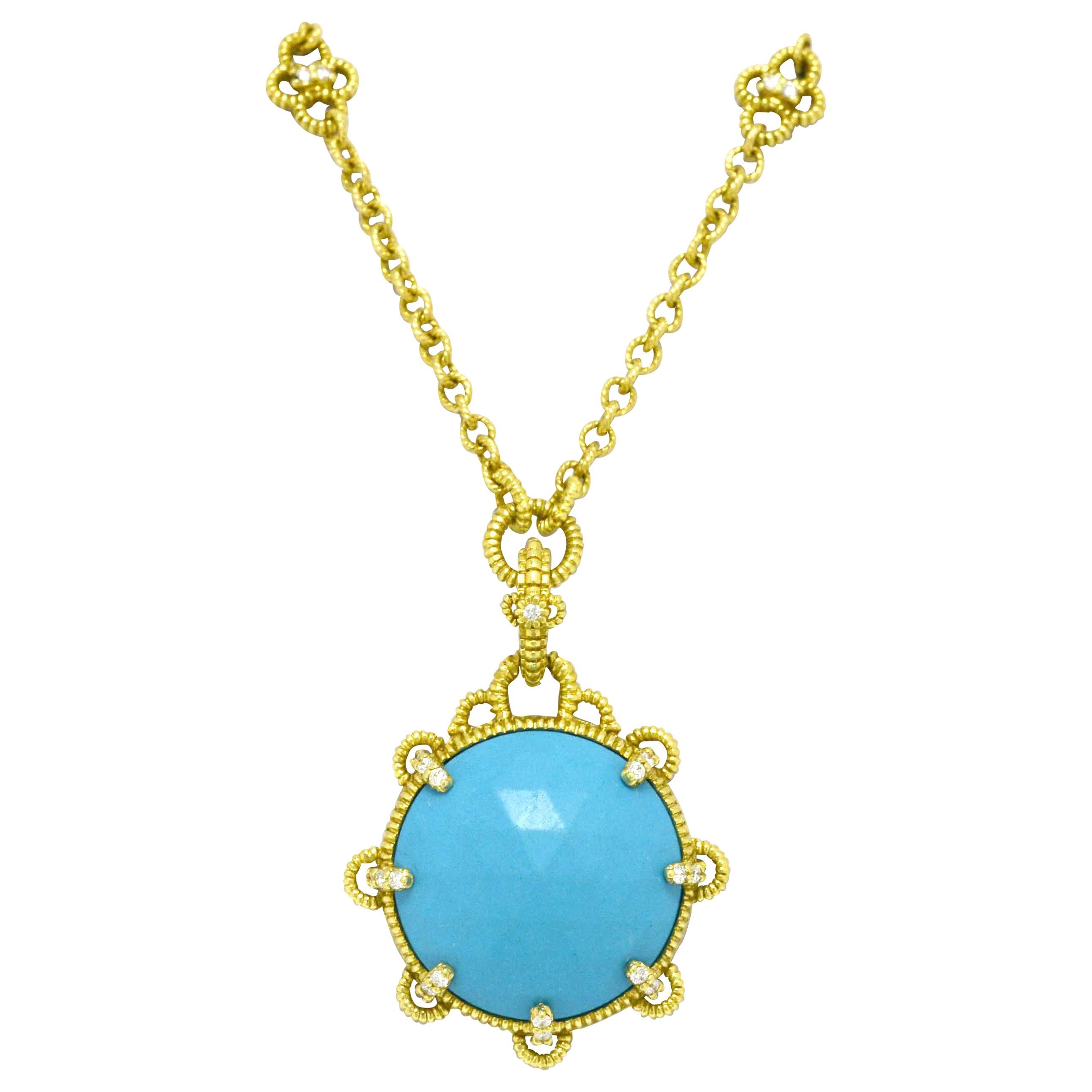 Judith Ripka Turquoise Necklace Etruscan Revival 18K Yellow Gold Links Designer