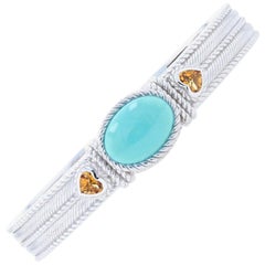Judith Ripka Turquoise Pearl Citrine Convertible Bracelet Sterling .80 Carat