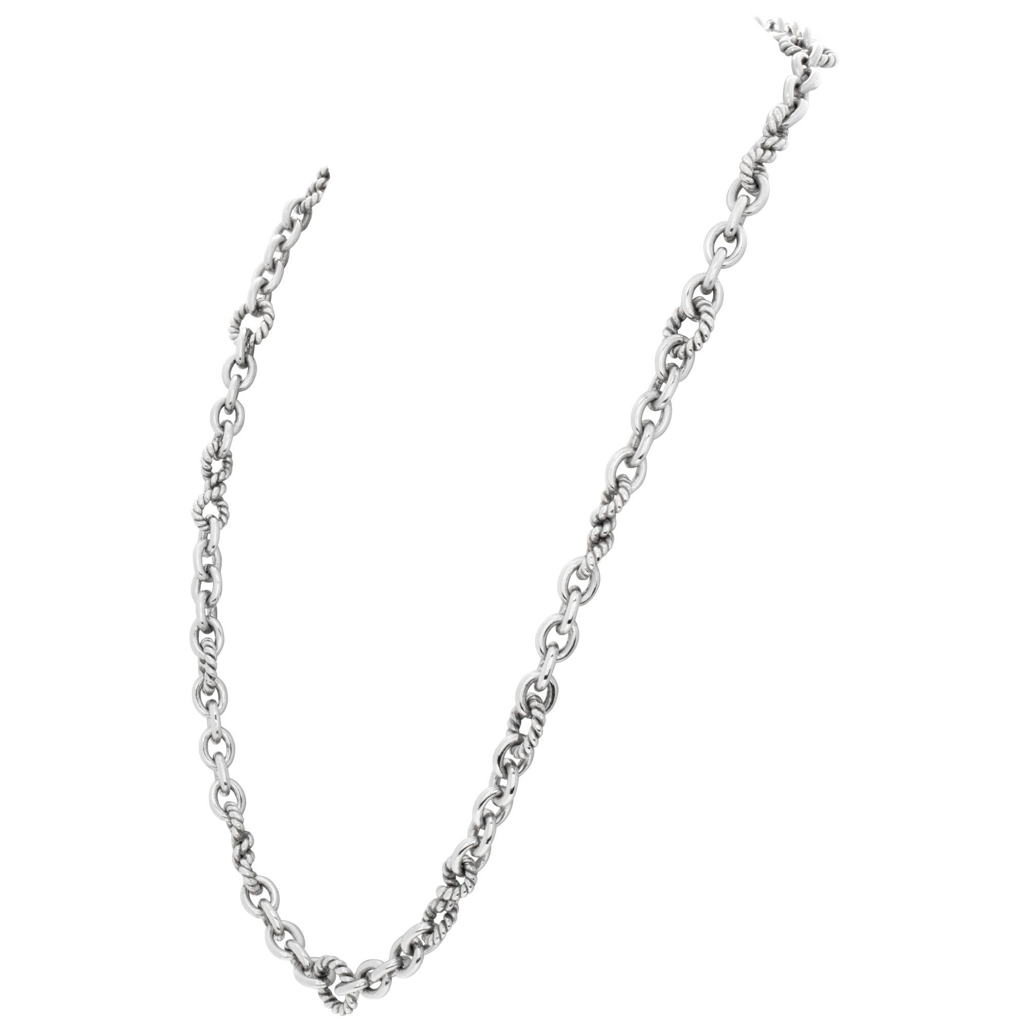Judith Ripka twisted o-ring chain necklace in sterling silver. Length 20 inches, width 11mm.
