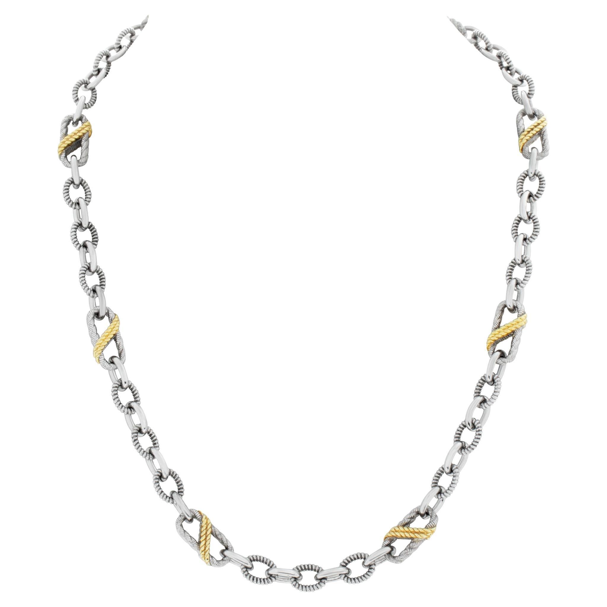 Judith Ripka Twisted Oval Link Two-Tone Chain in Sterling Silver For Sale