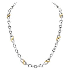 Vintage Judith Ripka Twisted Oval Link Two-Tone Chain in Sterling Silver