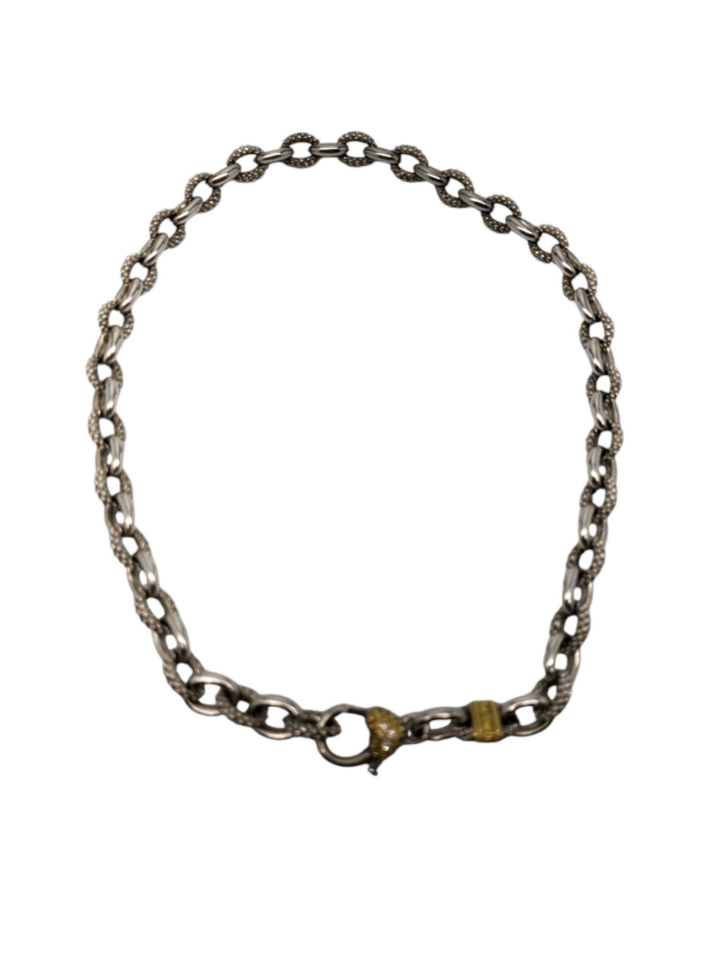 Judith Ripka Texturierte Gliederhalskette #19951, zwei Sterling 18k Gelbgold Diamant im Zustand „Gut“ im Angebot in Washington Depot, CT