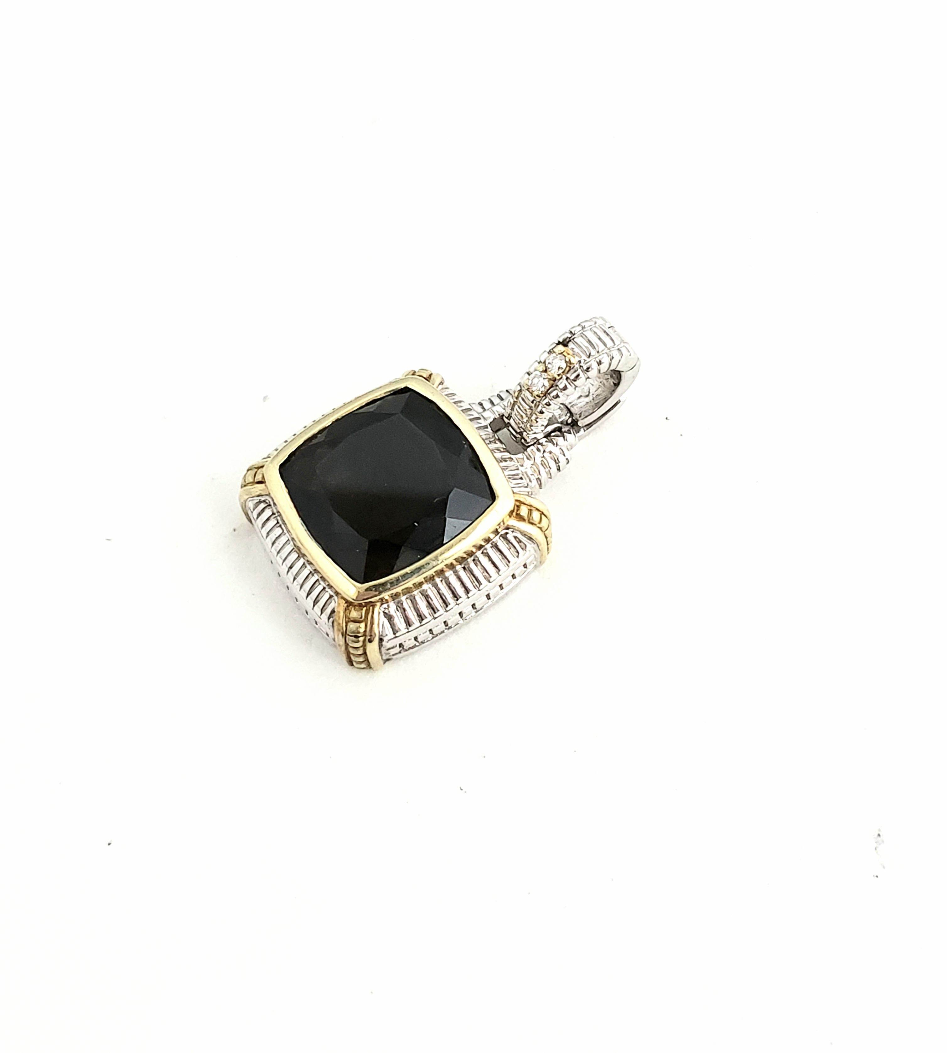 Quadrato Judith Ripka Due ciondoli in argento Sterling 18K con diamanti e topazio fumé in vendita