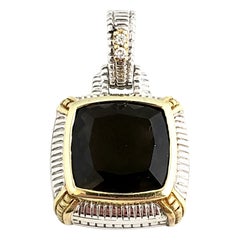 Judith Ripka Two Sterling Silver 18K Diamond Smokey Topaz Enhancer Pendant