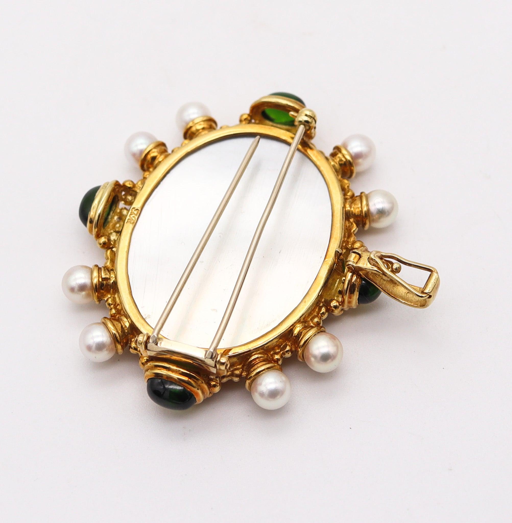 Women's JUDITH RIPKA Venetian Intaglio Cameo Pendant Brooch In 18Kt Gold With Pearls For Sale